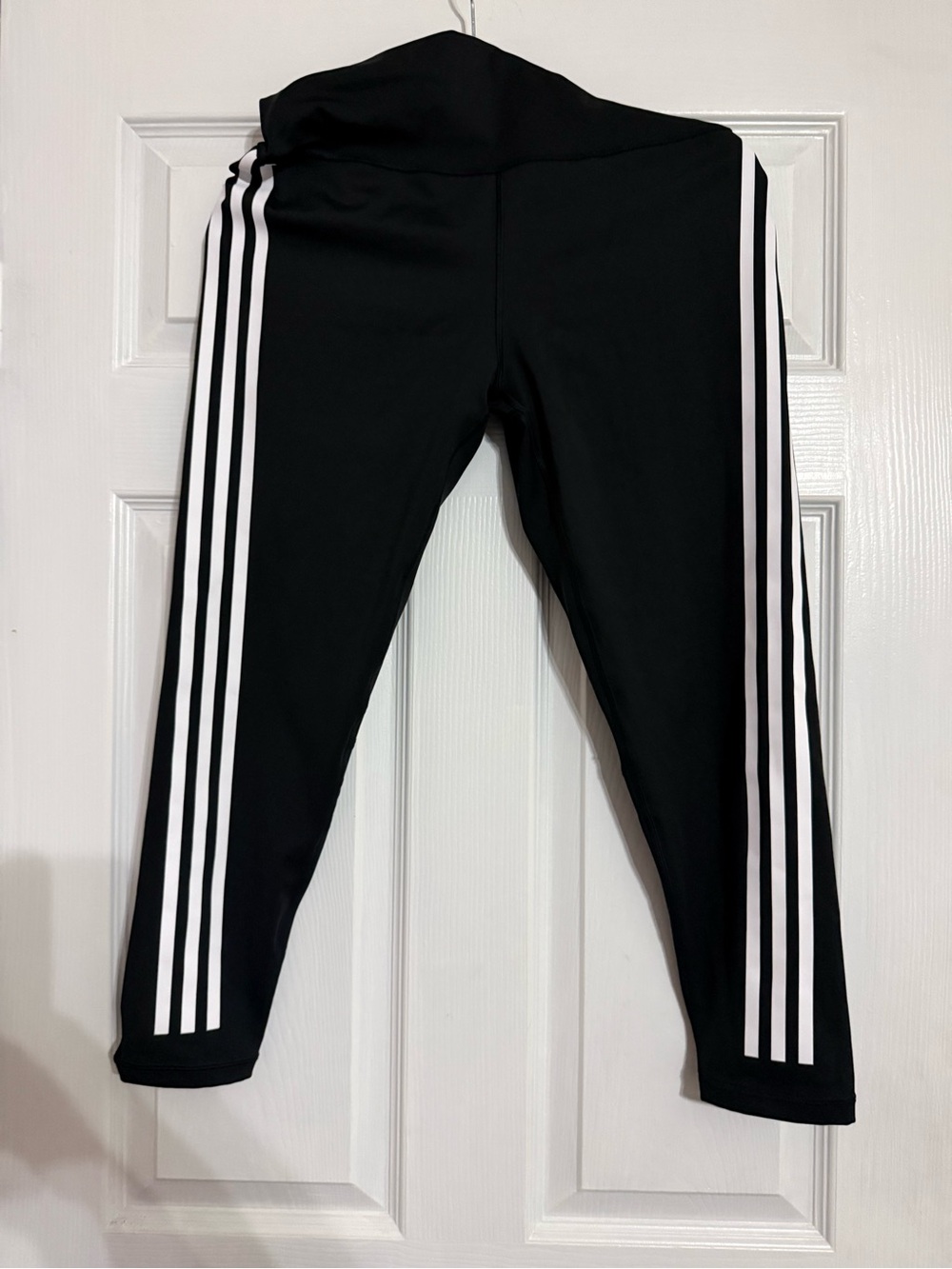 Adidas Black Leggings with White Three-Stripe Side Panels